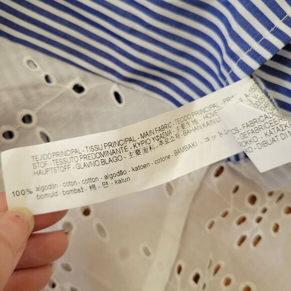 Zara Basic S Blue Striped Skirt Lace Trim GLEN‎ 549 Asymmetrical Hem - Picture 5 of 6